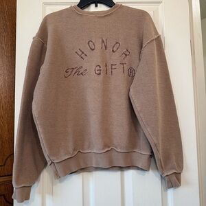 Honor The Gift Crew Sweatshirt Men’s M Textured Cotton Embroidery Brown Tan